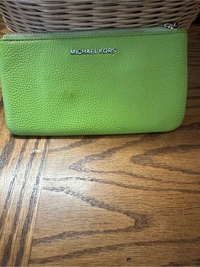 Michael Kors Bright Lime Green Pebbled Leather Zip Pouch